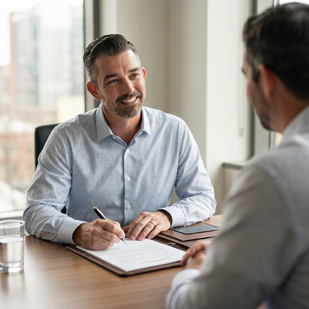 Jason Thomas with a client