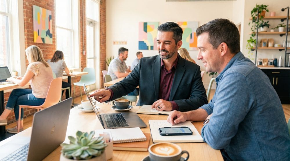 jt with a guy at a co-work